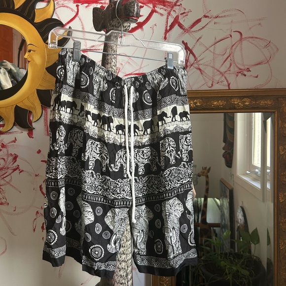 Elephant Print Black and White Boho Hippie Shorts Free Size - Picture 2 of 16
